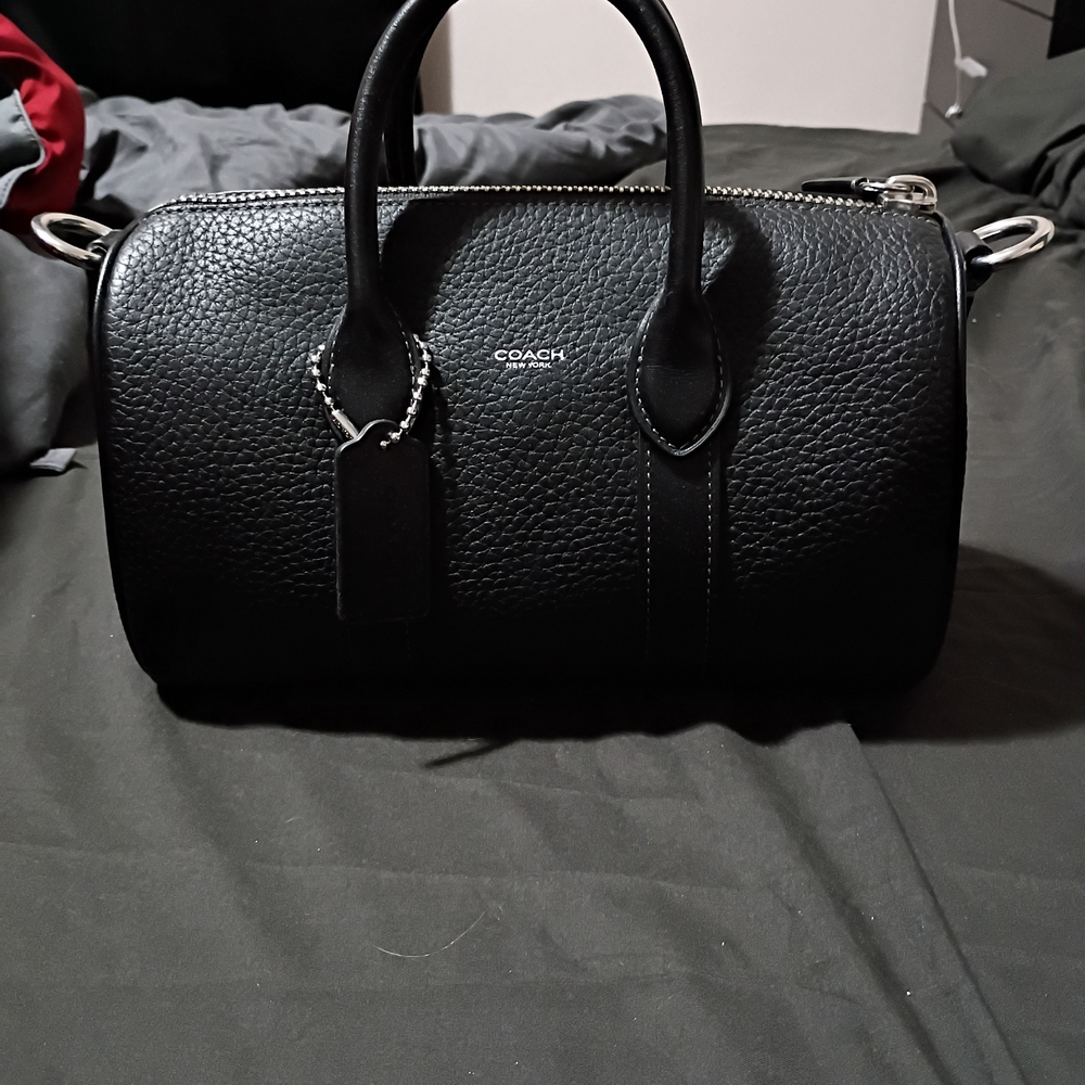 Coach Compass 25 In Black Pebbled Leather